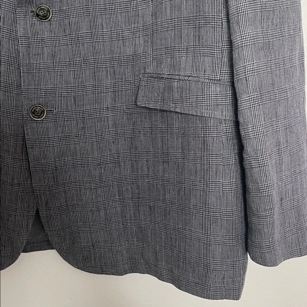 Joseph Abboud 100% Linen Black Gray Houndstooth Plaid Blazer Size XXL